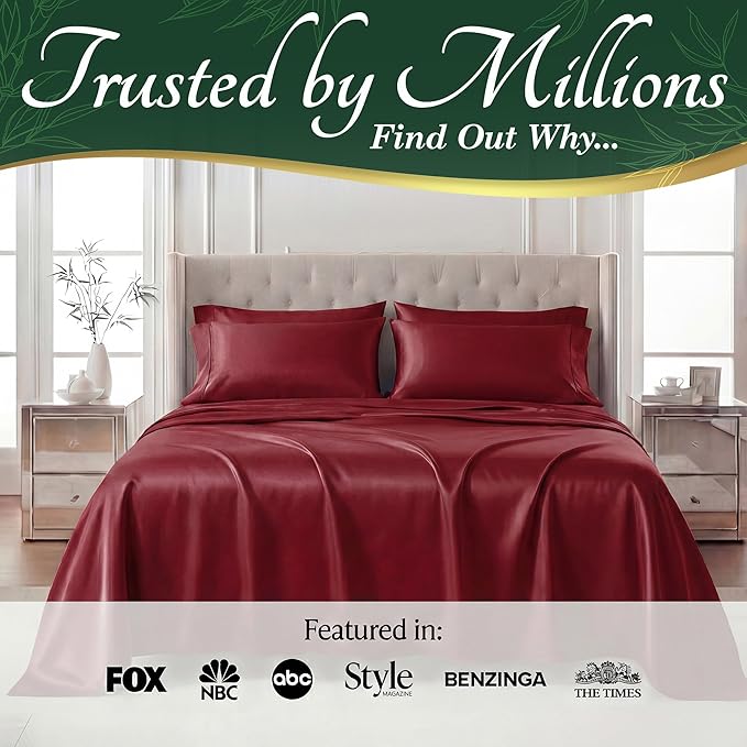 DECOLURE 100% Viscose Derived from Bamboo Sheets Twin Size - Luxury 4 Pc Naturally Cooling Sheets, Ultra Soft Bed Set - Deep 17" Pockets, Durable Double Stitching, Oeko Tex Standard (Burgundy)