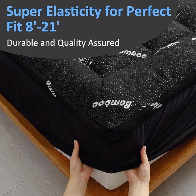 Favorland Mattress Topper Full Size - Cooling Extra Thick Breathable Viscose Made from Bamboo Mattress pad - Soft Quilted Fitted Mattress Cover with 900 GSM Down Alternative Fill (8-21”Deep Pocket)