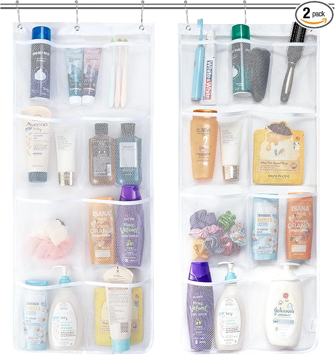 Lifewit Mesh Shower Caddy, 9 Pockets Hanging Shower Organizer with Quick Drying Mesh, Portable Space Saving Bathroom Organizer to Hold Soap, Shampoo and Cruise Ship Essentials, White, Large - 2 Pack by Lifewit