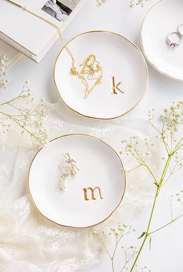 COLLECTIVE HOME - Ceramic Jewelry Tray, Decorative Trinket Dish for Rings Earrings Necklaces Bracelet Watch Keys, Birthday Mother's Day Christmas Gift for Women, 4.75", White Surface (R) - Image 3