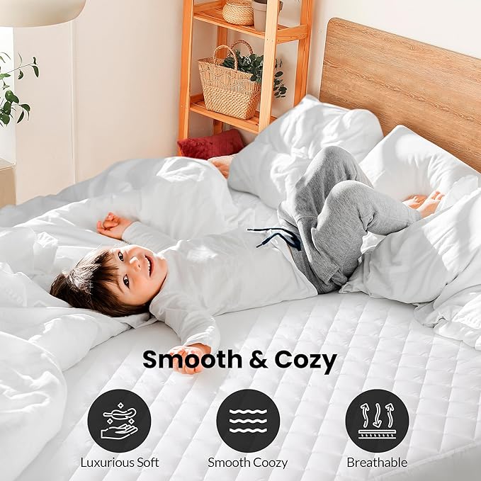 Royale Linens Queen Size Mattress Topper - Soft Quilted Mattress Protector - Fitted Deep Pocket Fits Up to 16 Inch - Elastic Fitted Bed Cover - Machine Washable Bed Protector (60x80 Inches)