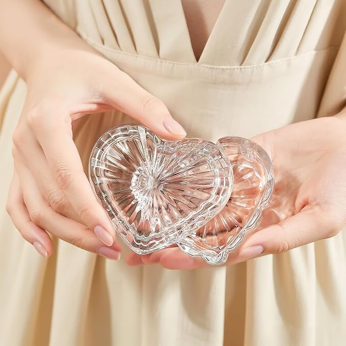 kanpura Clear Glass Jewelry Box Heart Shape Cute Box for Storage Ring Earring Trinket Vintage Decorative Glass Jar with Lid Christmas Gift for Women, Mom - Image 3