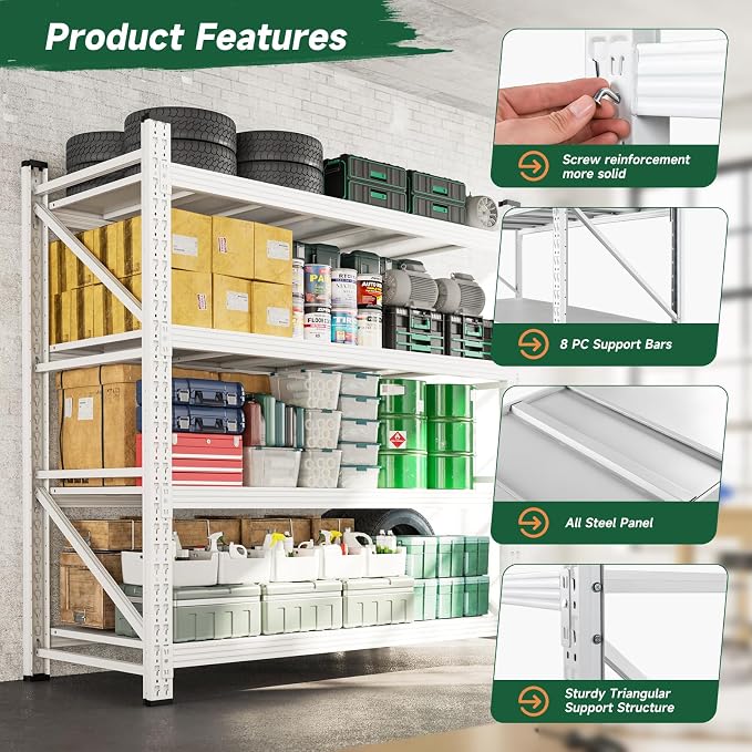 Letaya 3000LBS Storage Shelves Heavy Duty,70" H Garage Shelving Units, 4 Tier Adjustable Utility Rack Shelf,Large Metal Industrial Shelves,for Shop,Warehouse,Basement (48" W x 24" D x 70" H) - Image 5
