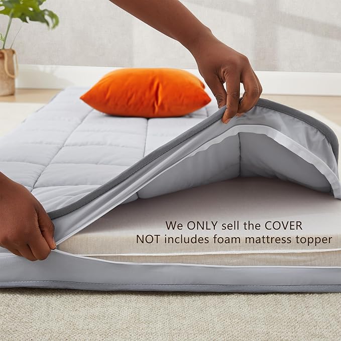 3Inch Small Single Mattress Topper Cover(Only Cover),Cot Mattress Protector Bedding,Foam and Latex Mattress Cover with Zipper,Pillow Top and Bottom(72 x 24”) Gray