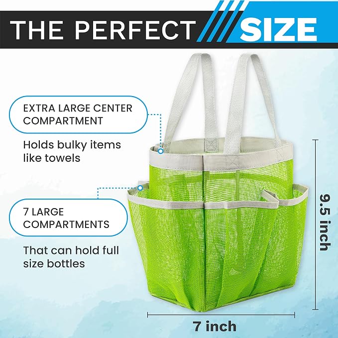 Handy Laundry Mesh Shower Caddy – 7 Pocket Portable Shower Caddy for Dorm, Gym, Travel & Bathroom – Quick-Dry Collapsible Organizer Tote Bag for College Essentials, Toiletries & Small Items (Green) - Image 3