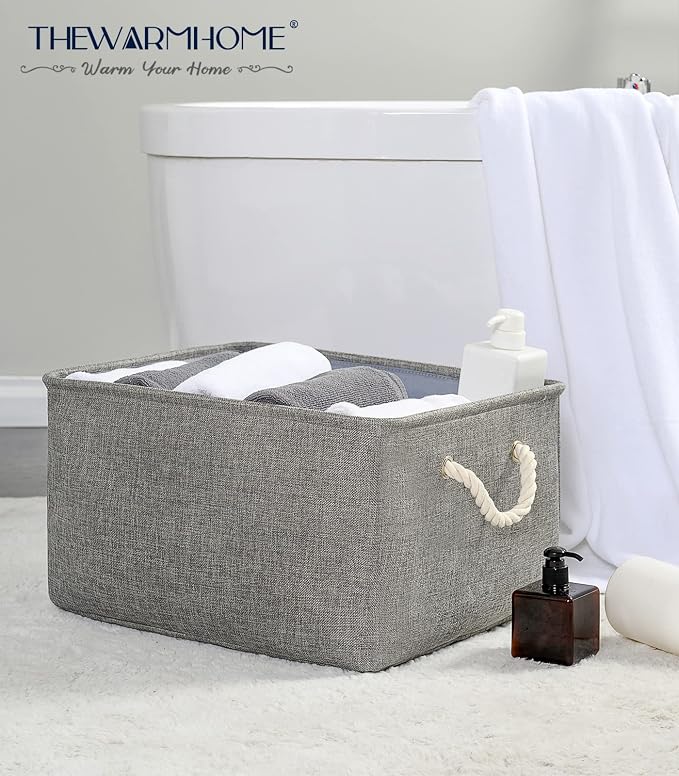 TheWarmHome Fabric Storage Bins Baskets for Organizing, Large Sturdy Storage Basket W/Handles, Decorative Foldable Storage Baskets for Shelves Closet Nursery Toy (X Large - 3 Pack 17.7L×13.8W×9.8H) - Image 3
