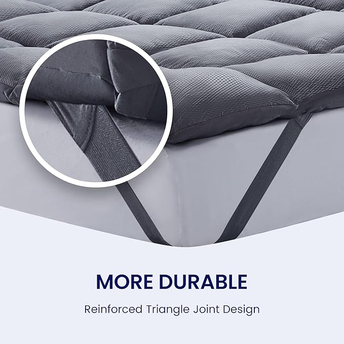 SLEEP ZONE Cooling Mattress Topper Twin XL College Dorm Bedding Quilted Fitted Mattress Pad Cover, Soft Fluffy Down Alternative Pillow Top Bed Topper Deep Pocket 8-21 Inch (Grey, Twin XL)