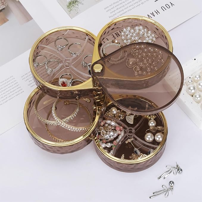 LETURE 4-Layers Rotatable Jewelry Organizer Storage Box, Clear Jewelry Holder Case for Ring Earring Necklaces Bracelets Makeup Hair Accessories - Image 5