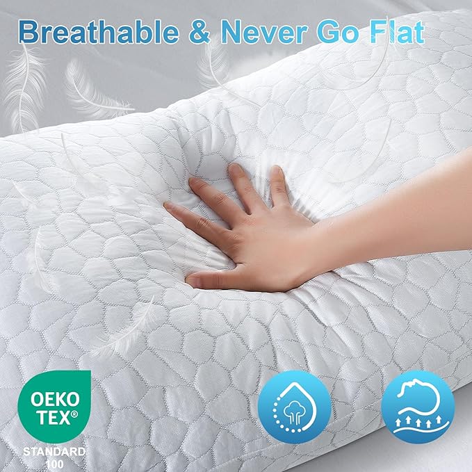 QUTOOL Cooling Pillow for Sleeping, CertiPUR-US Shredded Memory Foam Standard Pillow Set of 1, Cool Pillow for Hot Sleepers Adjustable Firm Pillow for Side,Back,Stomach Sleepers Soft Yet Support,White