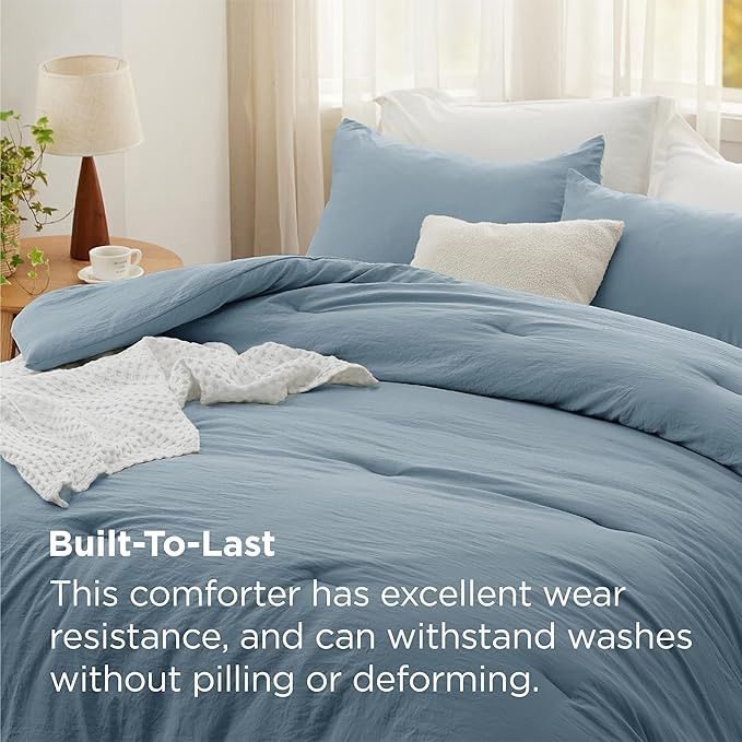 Bedsure King Comforter Set, Dusty Blue Soft Prewashed Bedding for All Seasons, 3 Pieces GentleSoft™ Bed Set, 1 Lightweight Comforter (104"x90") and 2 Pillowcases (20"x36")