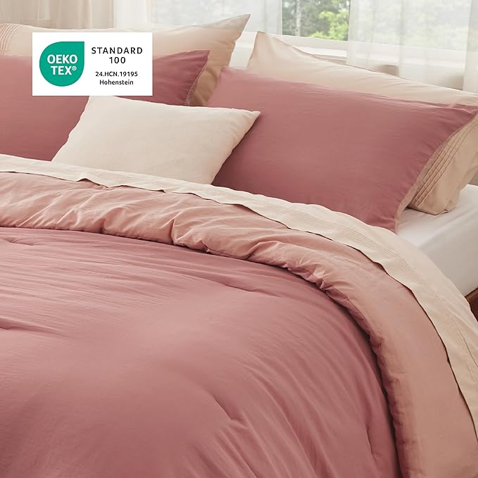 Bedsure Queen Comforter Set, Pink Clay Soft Prewashed Bedding for All Seasons, 3 Pieces GentleSoft™ Bed Set, 1 Lightweight Comforter (90"x90") and 2 Pillowcases (20"x26")
