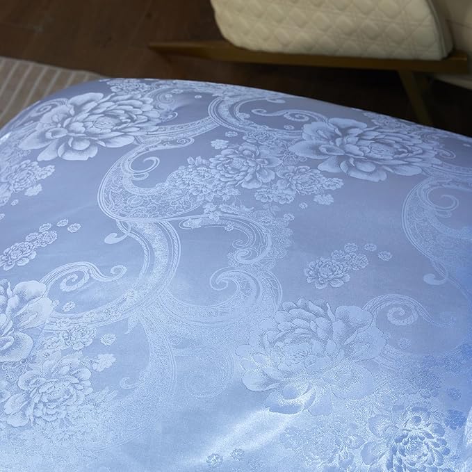 Blue Comforter King Jacquard Bedding with Baby Blue Satin Sheet Set 8 Pcs Royal Embroidery Neoclassical Floral Home Decor Soft Luxury Hotel Bed in a Bag with 1 Cushion Cover