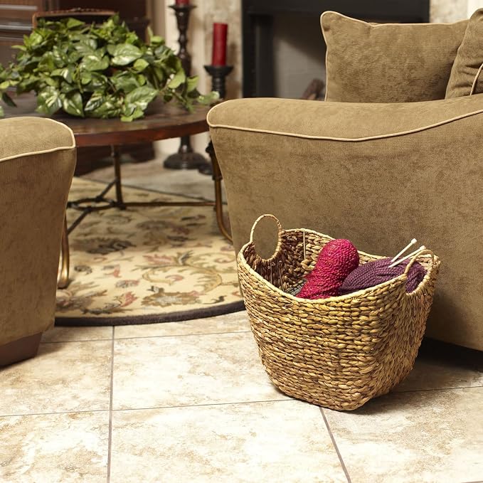 Household Essentials ML-4002 Tall Water Hyacinth Wicker Basket with Handles | Natural, Brown, Natural - Image 8