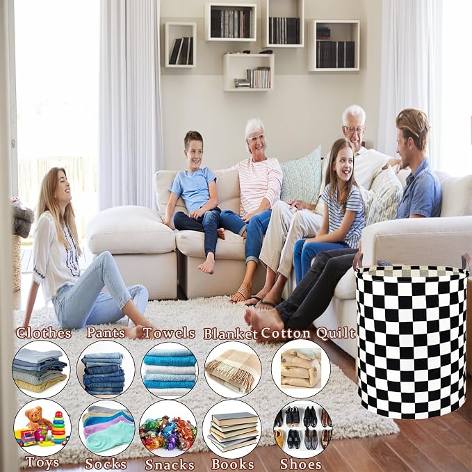 Waterproof Laundry Hamper Collapsible Laundry Basket Leather Handle Laundry Bag Large Clothes Storage Toy Organization for Bathroom Bedroom Laundryroom College Dorms (Hege-002) - Image 5
