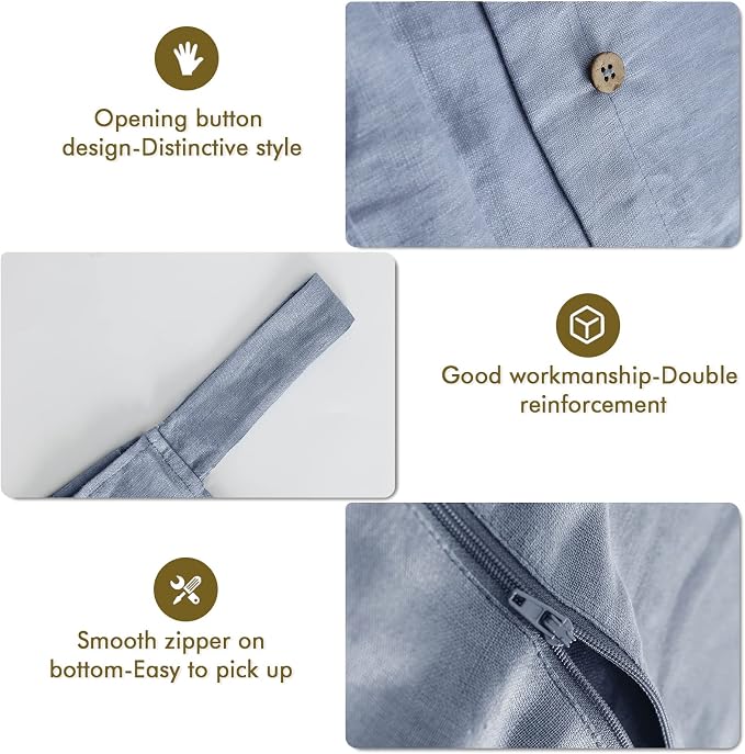 Linen Hanging Laundry Bag, 100% Linen Over The Door Laundry Hamper with Buttons and Zipper, Space Saving Door Hampers for Laundry Dirty Clothes Home Travel, Blue - Image 3