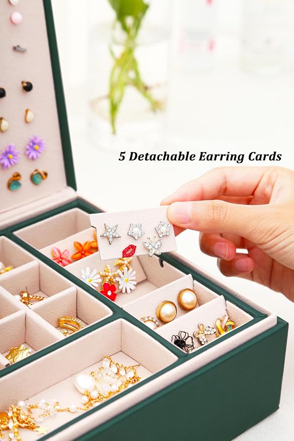 QBestry Womens Earrings Jewelry Box for Girls Jewelry Earring Organizer Box Earring Holder Organizer for Girls Jewelry Organizer Boxes for Women Girls Stud Earrings Organizers Jewelry Box Green - Image 8