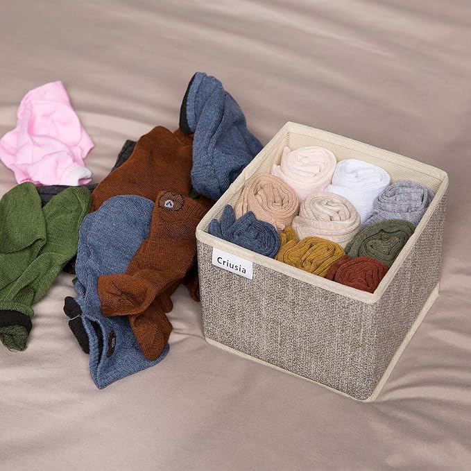 Criusia Underwear Drawer Organizer, 6 Set Foldable Underwear Drawer Organizer and Closet Dividers,Storage Box for Clothes, Socks, Underwear (6 Bins, Beige) - Image 9