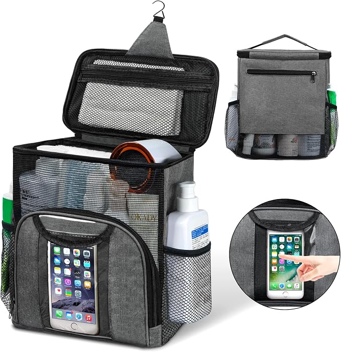 Attmu Mesh Shower Caddy Portable Dorm Tote Bag, Quick Dry Hanging Toiletry Bag, Large Capacity Shower Bag for College Dorm Room Essentials for Boys and Girls for Bath Camping (Gray) by Attmu