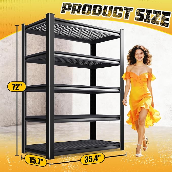 Garage Storage Shelves 5-Tier,Garage Storage System Shelves Adjustable,Storage Shelving for Basement,Pantry,Kitchen,Warehouse (1, 72" H x35 W x 16" D) - Image 3