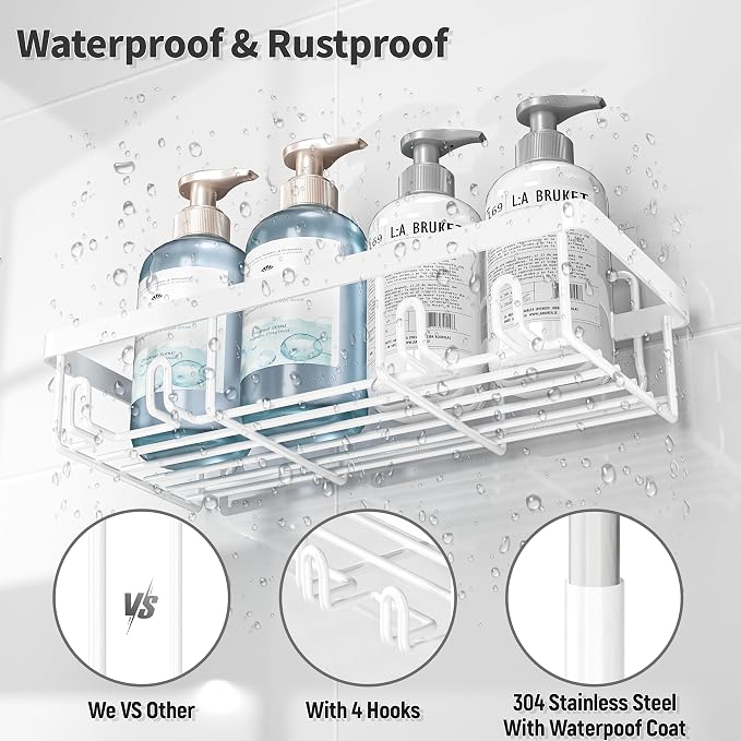 Liuoud 10 Pack Shower Caddy Organizer Rack Shelf for Inside Shower, Self Adhesive Wall Storage Basket Rustproof Stainless Steel Shampoo Holder Bathroom Accessory Decor Set, White - Image 5