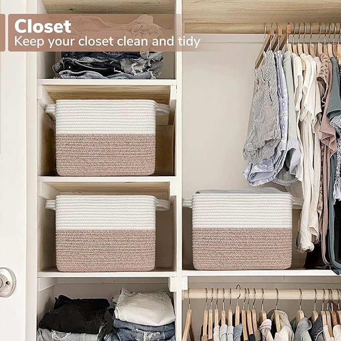 Goodpick Cube Storage Bins - Shelf Baskets for Toys Storage, Closet Storage Bins for Towel Book Clothes, Woven Basket for Shelves Baby Laundry Basket, 13''x10''x9'' - Image 5