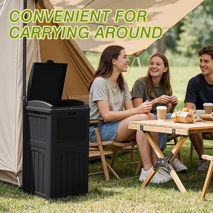 Greesum 33 Gallon Outdoor Trash Can with Lid, Waterproof Resin Garbage Bin for Hideaway, Deck, Patio, 3 Pack, Black - Image 6