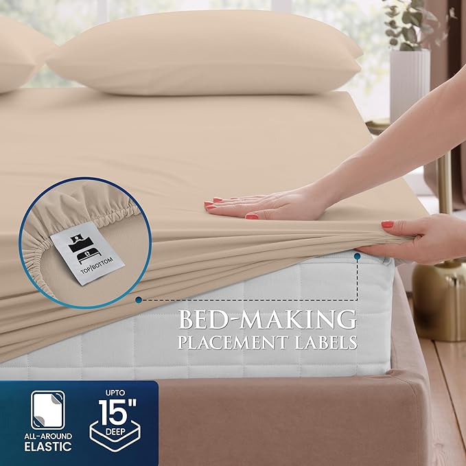 Utopia Bedding King Size 4 Piece Sheet Set - Brushed Microfiber - Soft Bed Sheets for King Size Bed - Includes 1 Fitted, 1 Flat, & 2 Pillow Cases - Deep Pocket (Beige)