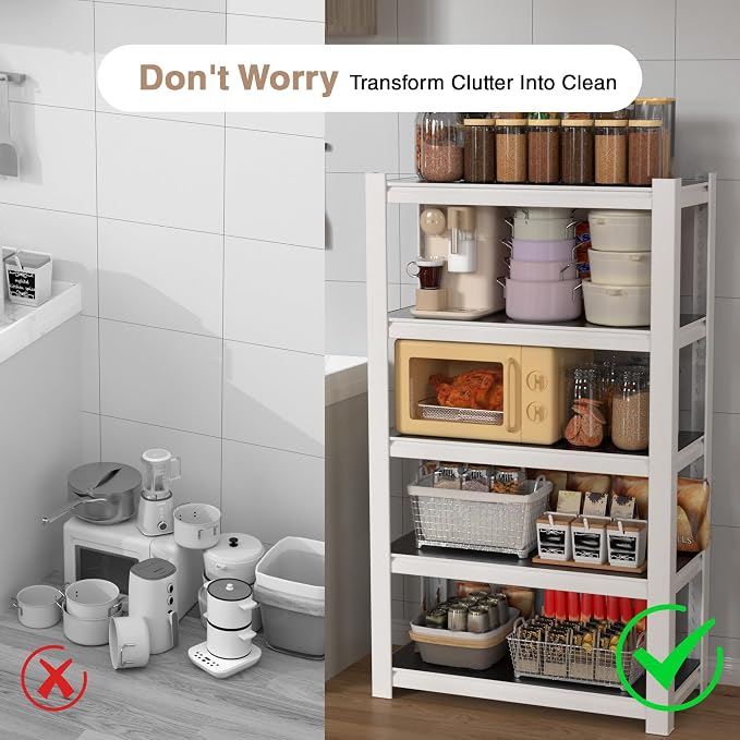 WORKPRO House 5-Tier Shelving Unit, 3000lbs Adjustable Storage Shelves, Boltless Book Shelf, Shelf Organizer for Kitchen, Living Room, Bathroom, Wood Grain Pattern, Waterproof Board, 24-1/10"W, White - Image 7