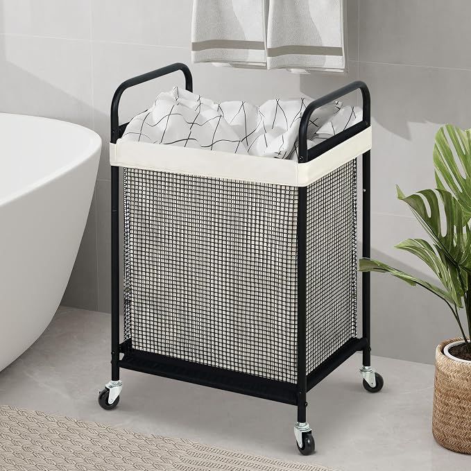 STO STO Laundry Hamper, 90L Rolling Laundry Sorter Cart with Removable and Washable Liner Bag, Clothes Hamper with Wheels and Metal Handle for Laundry Room and Bedroom - Image 3