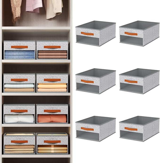 Homsorout Drawer Organizers and Storage - 6 Pack Foldable Pants Organizer with Clear Window & Handles, Fabric Closet Organizer for Clothes, Jeans, Sweaters, Towels, T-shirt, Scarf (Ant Light Gray) - Image 2