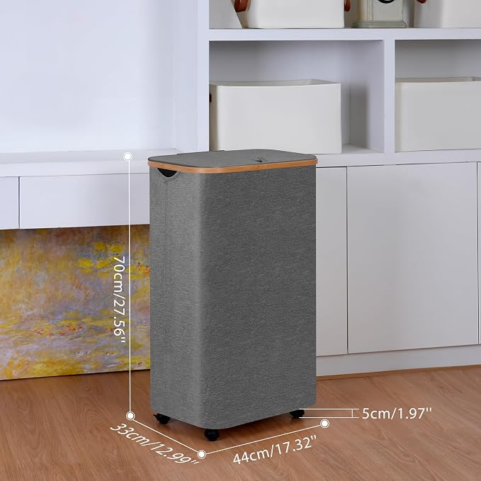 Laundry Basket with Wheels,100L Hampers for Laundry,Large Laundry Hamper with Lid and Bamboo Handles,Collapsible & Waterproof Tall Cloth Hamper for Dormitory Family,Grey - Image 6