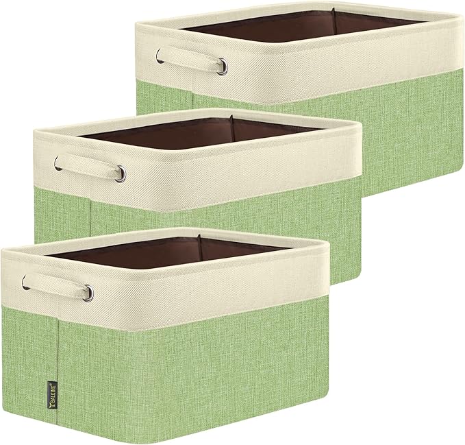 BALEINE 3 Pack Fabric Closet Storage Bins for Shelves, Linen Closet Organizers and Storage, Decorative Baskets for Organizing, Shelf, Clothes, Home, Office (Green, 14''x10''x8.5'') by BALEINE