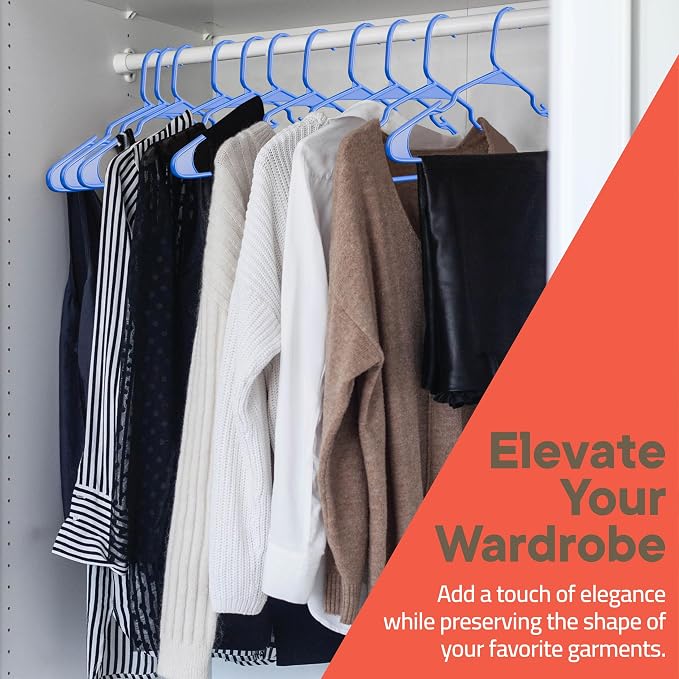 Plastic Clothes Hangers – Heavy Duty Hanger Set, for Organizing Clothes, Dresses, and Coat, Holds Up to 5 lbs, Space-Saving Hangers with Non-Slip Shoulder Grooves, Pack of 100, Blue - Image 2