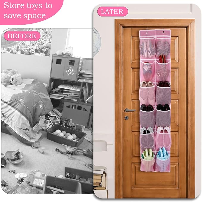 GOMAJI Over the Door 12 Pocket Hanging Shoe Organizer, Pink - Image 3