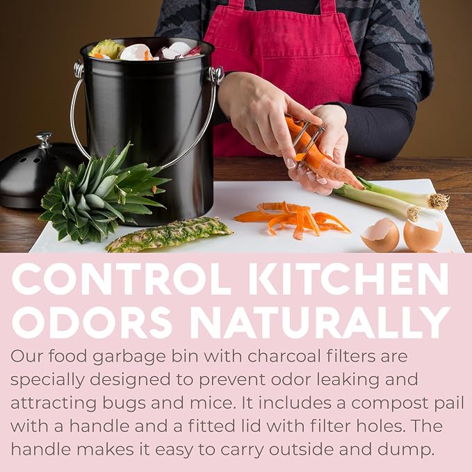 EPICA Countertop Compost Bin Kitchen | 1.3 Gallon | Odorless Composting Bin with Carbon Filters | Indoor Compost Bin with Lid | Stainless Steel Kitchen Composter for Food Scraps & Waste Recycling - Image 6