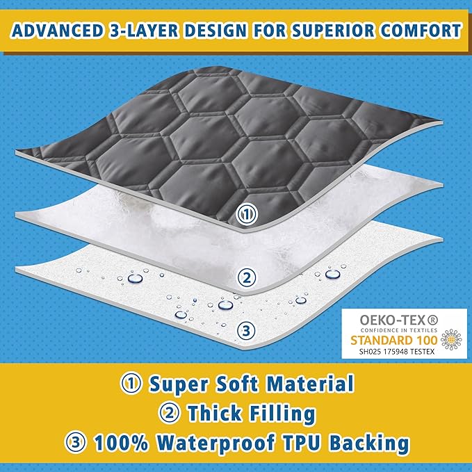 Waterproof Mattress Pad King Size, Breathable Mattress Protector with 6-18” Deep Pocket, Gray