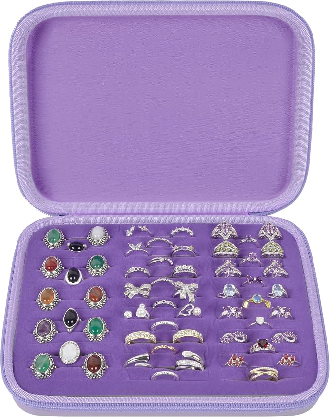 GWCASE Ring Organizer Storage Case - Jewelry Ring Display Collector Box with 42 Slots. Rings Tray Holder Showcase Fits for 50+ Rings, Earrings, Brooches and Cufflinks (Box Only)-Purple by GWCASE