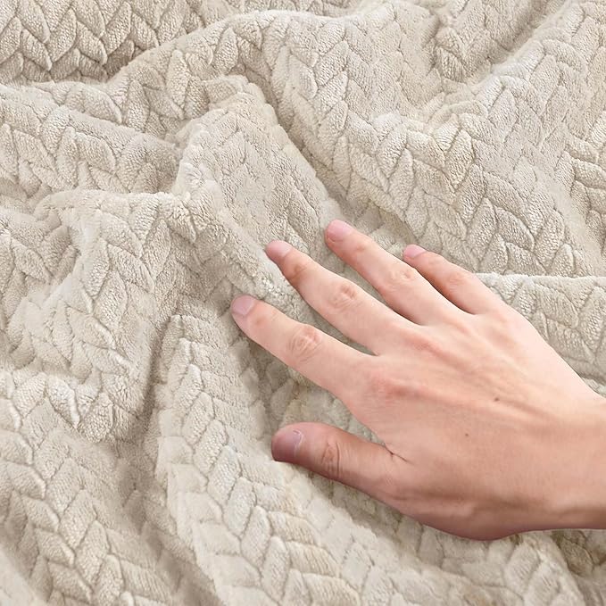 Flannel Fleece Comforter King Set - Furry Linen Leaves Pattern Faux Fur Bed Set, Winter Ultra Soft Fuzzy Comfort Set, Velvet Bedding Set for Bed with 2 Pillow Cases