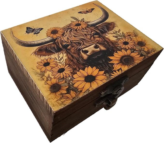 Trinket Box Small Jewelry Keepsake Box | Earrings Necklace Storage Box for Girls Women | Gift Idea Valentine's Day, Birthday Christmas, Weddings, Animals Ornaments for Home Décor (Highland Cow) by JB%26C+Premium