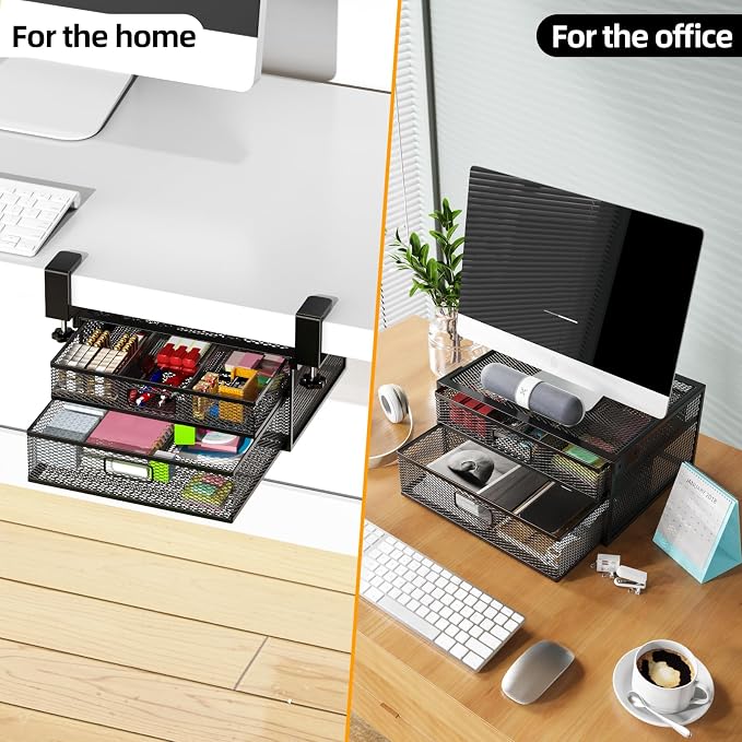 Under Desk Drawer Organizer No Drilling 2 Slide Out Drawer Under Desk Storage Drawer Clamp On Under Desk Management Drawer Organizer Suitable for Home and Office - Image 4