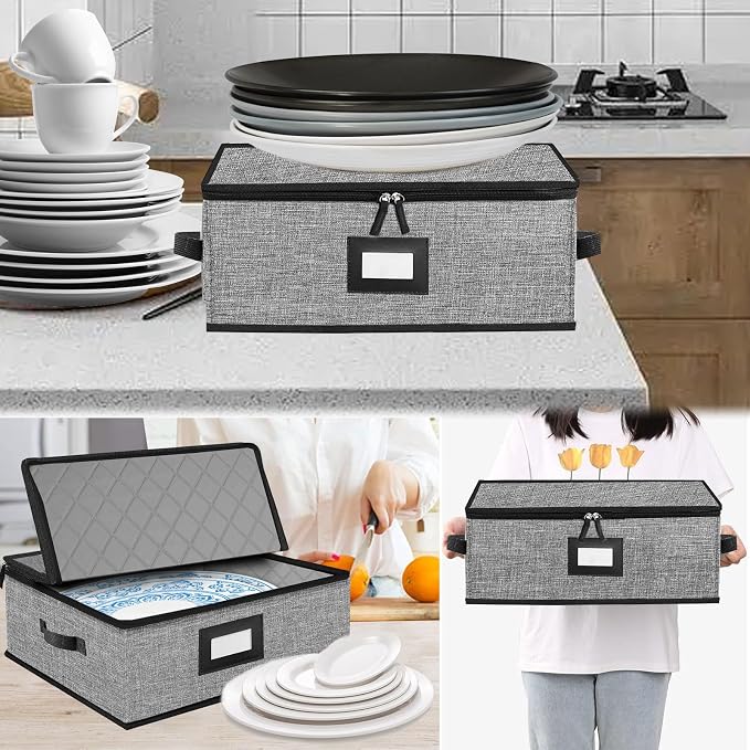 Quilted Platter Storage Case 2PACK-Fine China Storage Containers Hard Shell for Organizing,Stackable Plate Storage Containers with 8 Felt Dividers,dinnerware Storage,Moving Box,Moving Supplies - Image 8