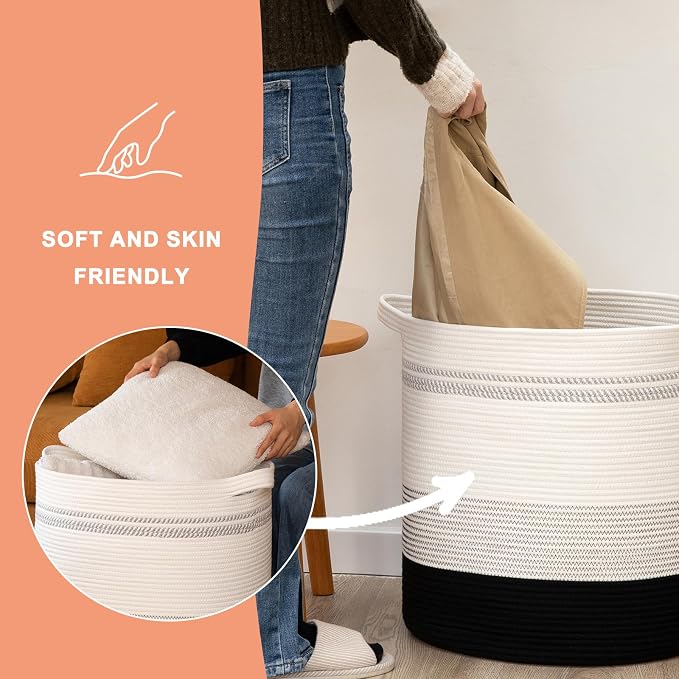 OIAHOMY 80L Laundry Hamper,Storage Basket with Handles,Decorative Basket for Living room,Woven Storage Basket for Toys Bin,Pillows, Blankets,Clothes-20x18in-Gradient Dark - Image 6