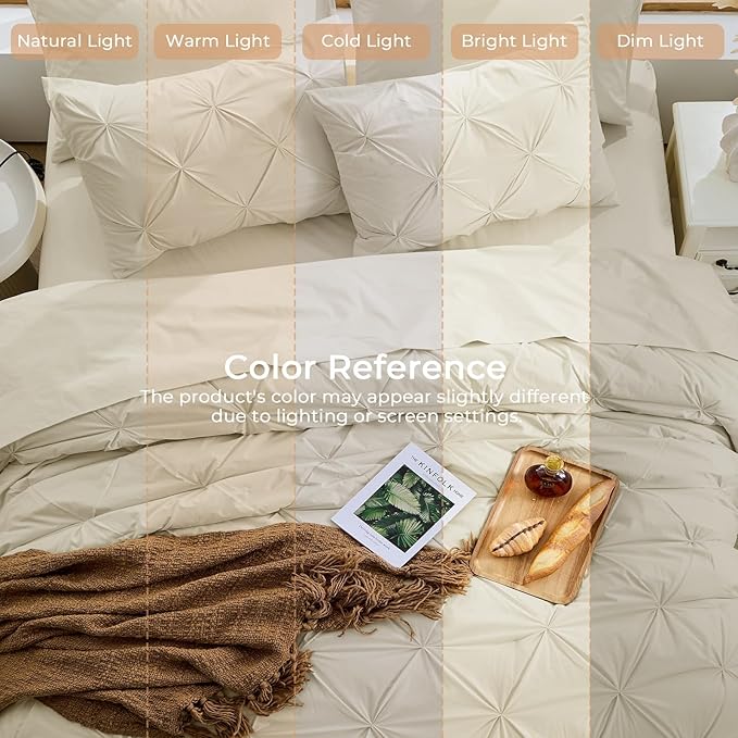 Sasttie Full Size Comforter Set, 7-Piece Bed in a Bag Double, Pintuck Bedding Set for All Season, Includes Comforter, Flat Sheet, Fitted Sheet, Pillowcases and Pillowshams, Linen