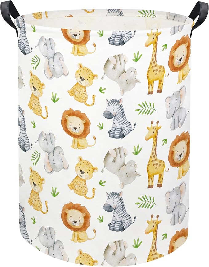HIYAGON Woodland Baby Laundry Basket Animal Baby Hamper for Nursery Girl Kids Hamper Cute Kids Toys Storage Bin Organizer Animal Nursery Decor for Home(Green Animal) by HIYAGON