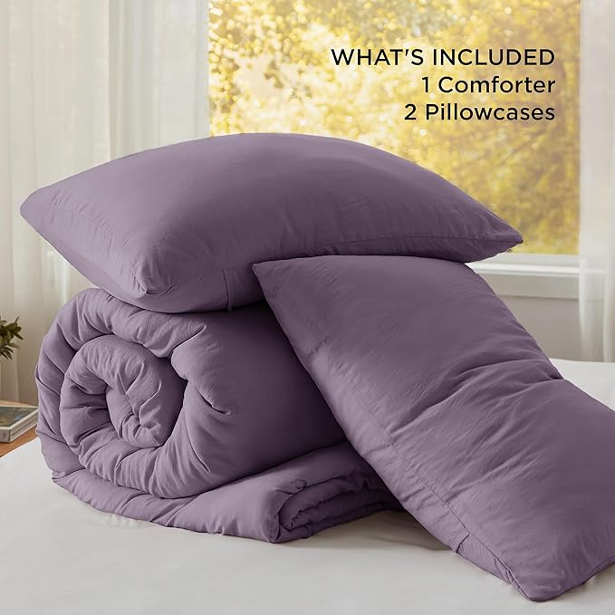 Bedsure Queen Comforter Set, Grayish Purple Soft Prewashed Bedding for All Seasons, 3 Pieces GentleSoft™ Bed Set, 1 Lightweight Comforter (90"x90") and 2 Pillowcases (20"x26")