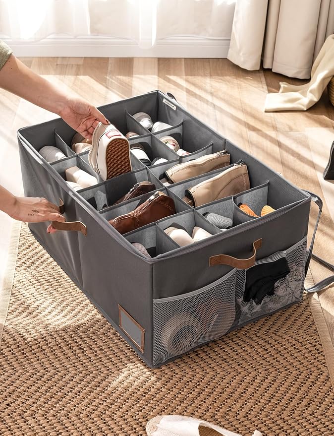 StorageWorks Shoe Organizer for Closet, Shoe Storage Containers for Entryway, Fabric Shoe Storage Organizer for Slippers and Flats, Shoe Storage Bins with Side Mesh Pocket, Fits up to 20 Pairs, Grey - Image 6