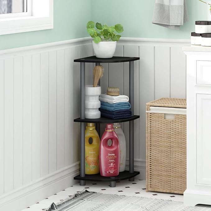 Furinno TURN-N-TUBE Corner Shelf, 3-Tier Corner Bookshelf, Display Storage Shelves with Open Shelves, for Organization and Storage, Living Room, Home Office, Garage, Black - Image 2