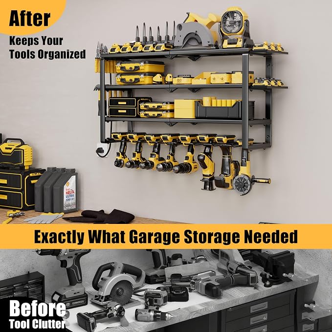 Spampur 420LB Capacity Power Tool Organizer with Charging Station & 6 Outlets | Quick Assembly 4-Layer Heavy Duty Rack for Drills & Batteries | Ultimate Garage Storage & Christmas Gift for Men - Image 5