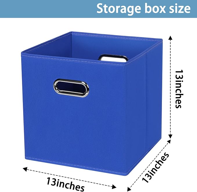 Black Fabric Cubby Storage Bins,13x13x13 Inches ,Cube Organizer Bin Foldable Storage Boxes with Dual Handles Fabric Organizer Box and collapsible Storage basket,Set of 6 ,Dark Blue - Image 2