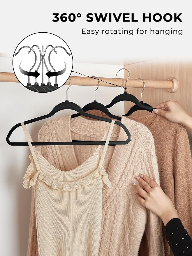SMARTOR Heavy Duty Hangers 100 Pack, Premium Plastic Hangers for Clothes - Heavy Duty Non-Velvet Hanger with 360° Swivel Chrome Hook & Non Slip Notches - As Dress, Coats, Shirt, Jacket Hanger - Black - Image 3